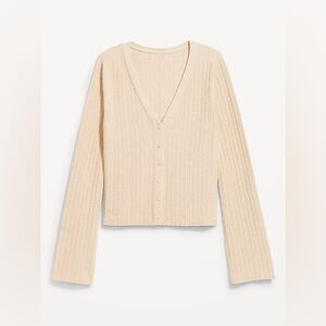 Old Navy Textured Bouclé Button Down V-Neck Sweater Top Ivory Cream Size Large